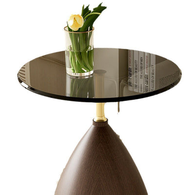 Moderner minimalistischer runder Kegelbasis-Glas-Kohlenstoffstahl-Beistelltisch für das Wohnzimmer 