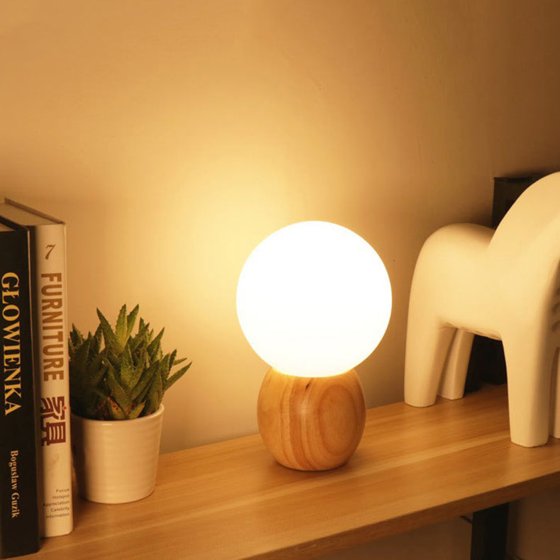 Lampe de table à 1 lumière avec base en bois et verre scandinave contemporain pour chambre 