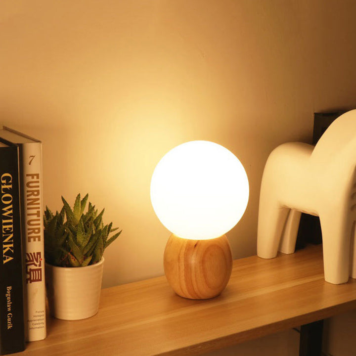Lampe de table à 1 lumière avec base en bois et verre scandinave contemporain pour chambre 