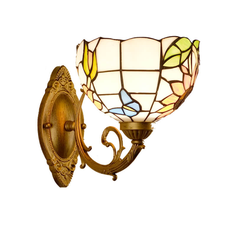 European Vintage Tiffany Glass Metal 1-Light Wall Sconce Lamp