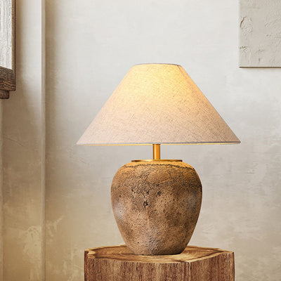 Modern Shabby Chic Cone Fabric Ceramic Jar 1-Light Table Lamp For Bedroom