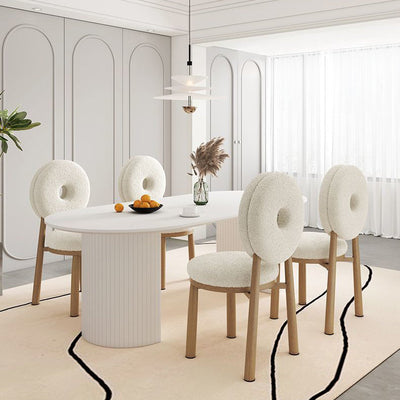 Chaise de salle à manger contemporaine en laine d'agneau nordique en acier au carbone avec dossier en éponge ronde pour salle à manger 
