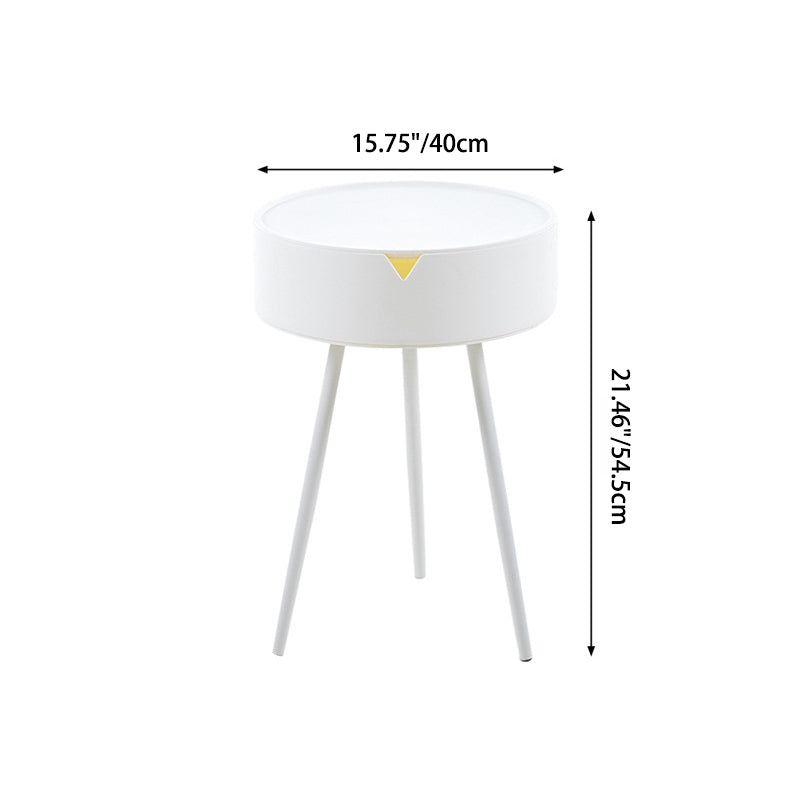 Modern Minimalist Round Tripod PP Plastic Iron Nightstand 1-Storage For Bedroom