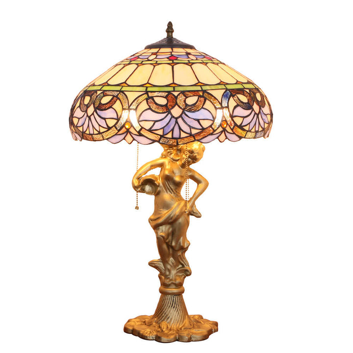 Vintage Tiffany Pfirsich Herz Barock Buntglas 2/3-Licht Tischlampe 