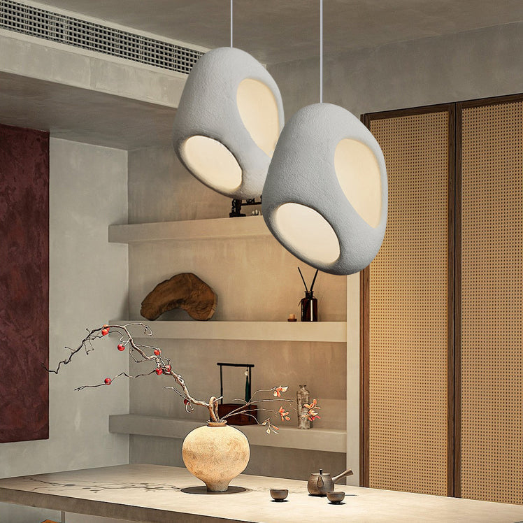 Lustre suspendu à 1 lumière en polystyrène à armature en fer japonais traditionnel pour salle à manger 