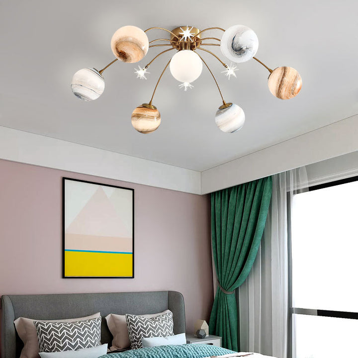 Plafonnier semi-encastré contemporain créatif ciel étoilé lune en verre de fer à 13 lumières pour chambre 