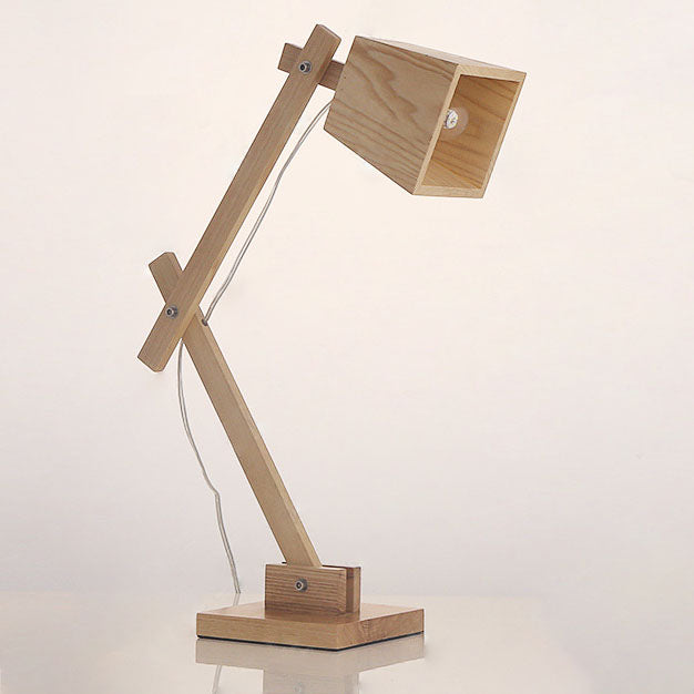 Traditional Japanese Solid Wood Trapezoidal Adjustable 1-Light Table Lamp For Study