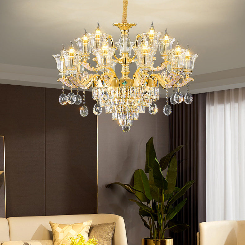 Zeitgenössischer Luxus-Zweigglas-Zink-Kronleuchter mit 6/8/10/15 Lichtern für Wohnzimmer 