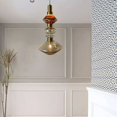 Traditional European Irregular Cylinder Iron Glass 1-Light Pendant Light For Living Room