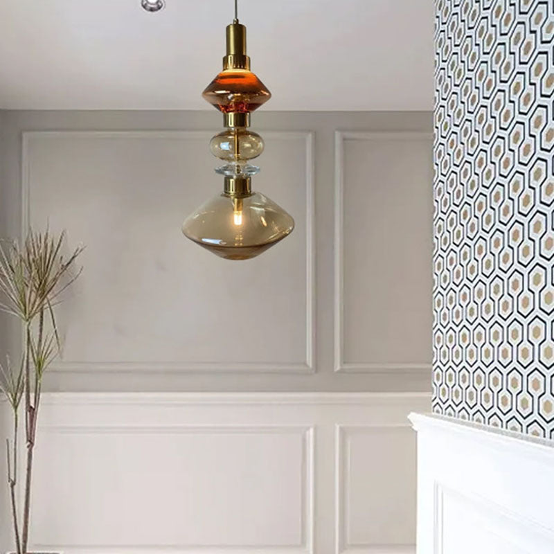 Traditional European Irregular Cylinder Iron Glass 1-Light Pendant Light For Living Room