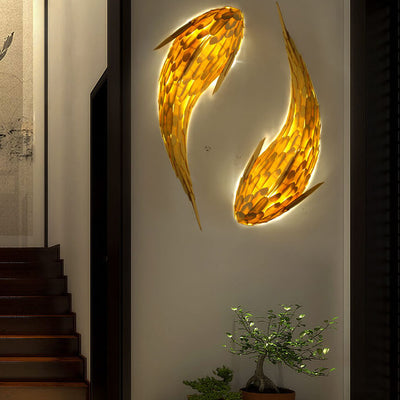 Modern Decorative Carp Linden Wood Hardware 2-Light Wall Sconce Lamp