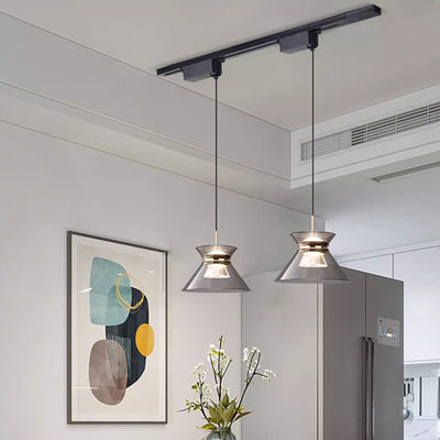 Moderne minimalistische runde Trichter Hardware Acryl LED Insel Licht Kronleuchter für Esszimmer 