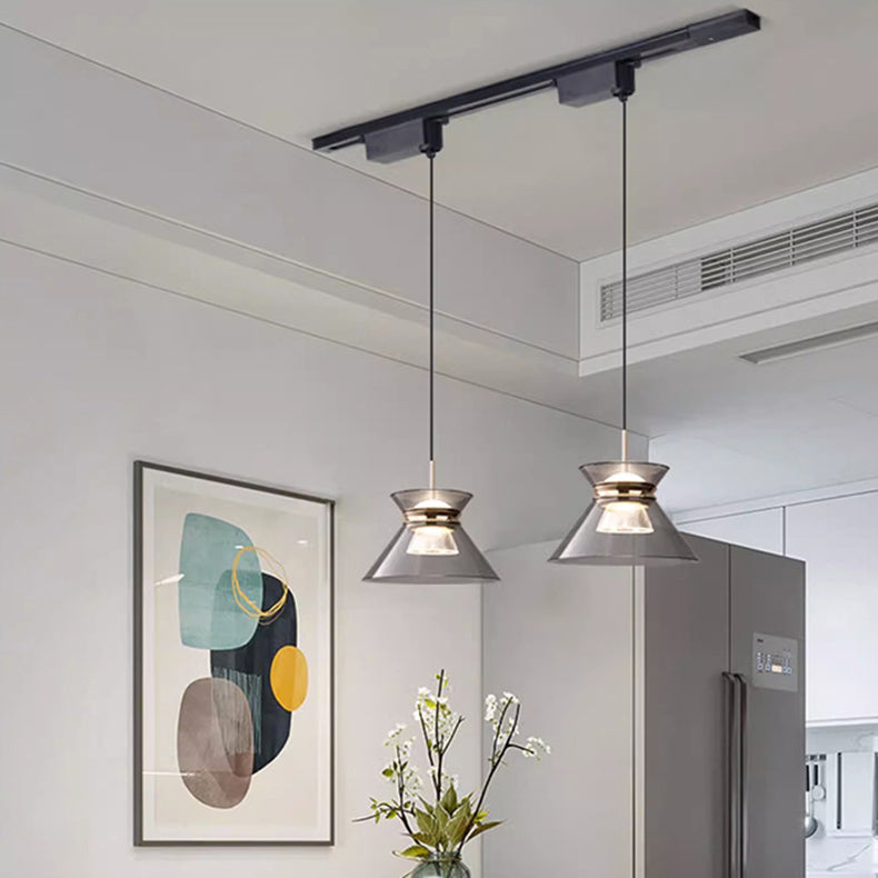 Moderne minimalistische runde Trichter Hardware Acryl LED Insel Licht Kronleuchter für Esszimmer 