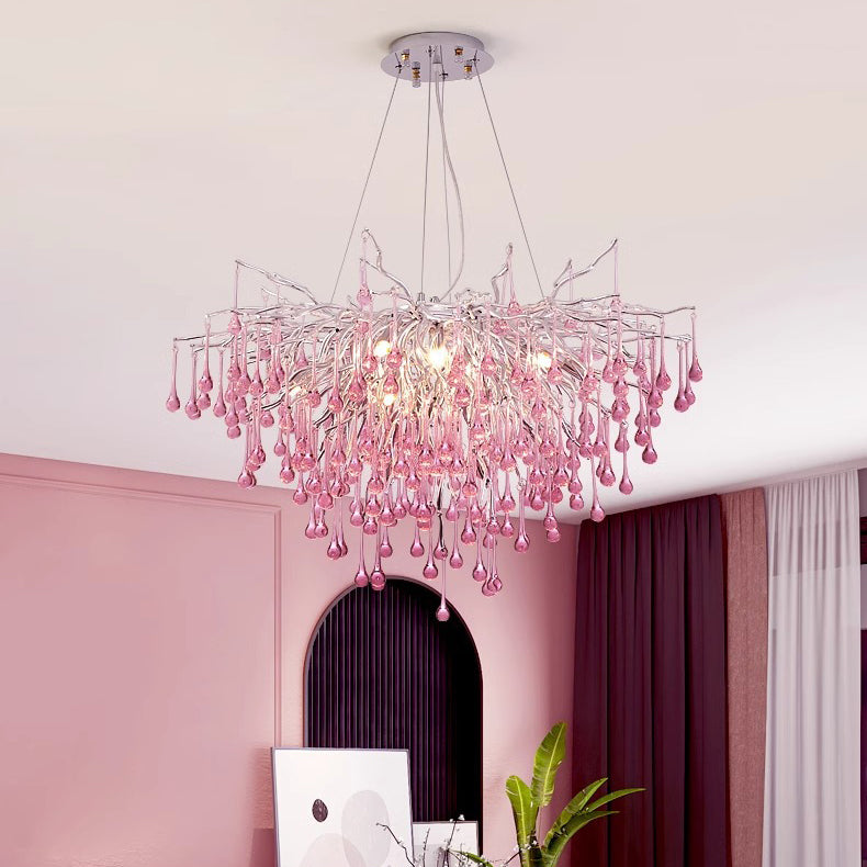 Moderne Luxus Kristall Glas Aluminium Zweig Wasser Tropfen 6/8/10/14 Kronleuchter Für Esszimmer 