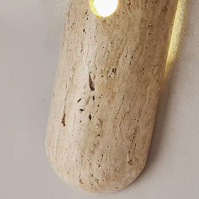 Traditionelle japanische gelbe Travertin-Halb-Oval 1-Licht-Wandleuchte für das Wohnzimmer 