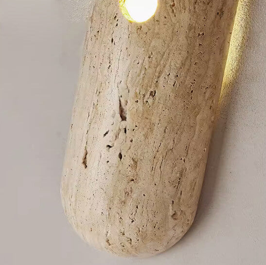 Traditional Japanese Yellow Travertine Half Oval 1-Light Wall Sconce Lamp For Living Room