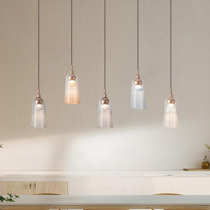 Zeitgenössische nordische Acryl-Cup-Shade-Aluminium-LED-Pendelleuchte mit Farbverlauf für Esszimmer 