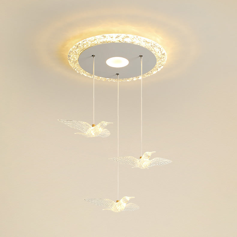 Moderno lujo tres pájaros hierro acrílico LED candelabro para dormitorio 