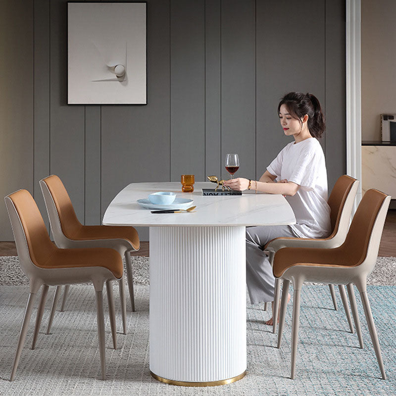 Chaise de salle à manger moderne en cuir de vache simplicité en acier éponge carrée avec dossier incurvé pour salle à manger 