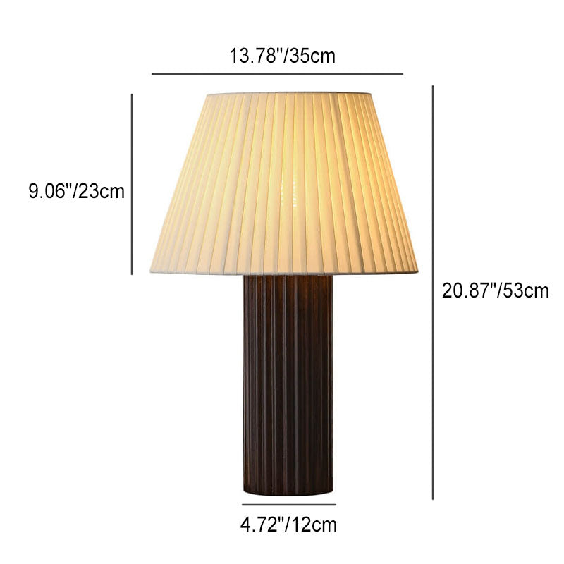 Japanese Retro Pleated Fabric Shade Column Wood Base 1-Light Table Lamp