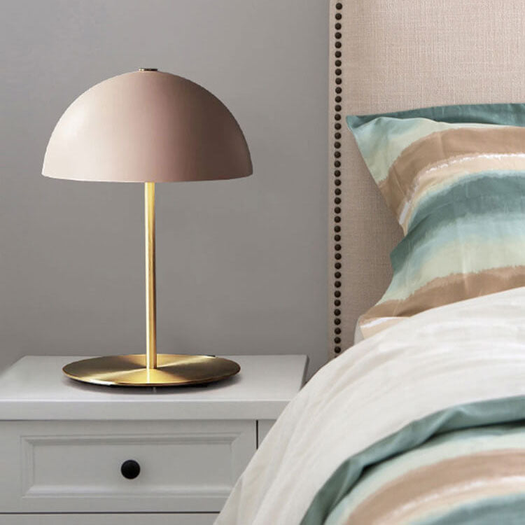 Contemporary Nordic Pink Dome Copper Base 1-Light Table Lamp For Bedroom