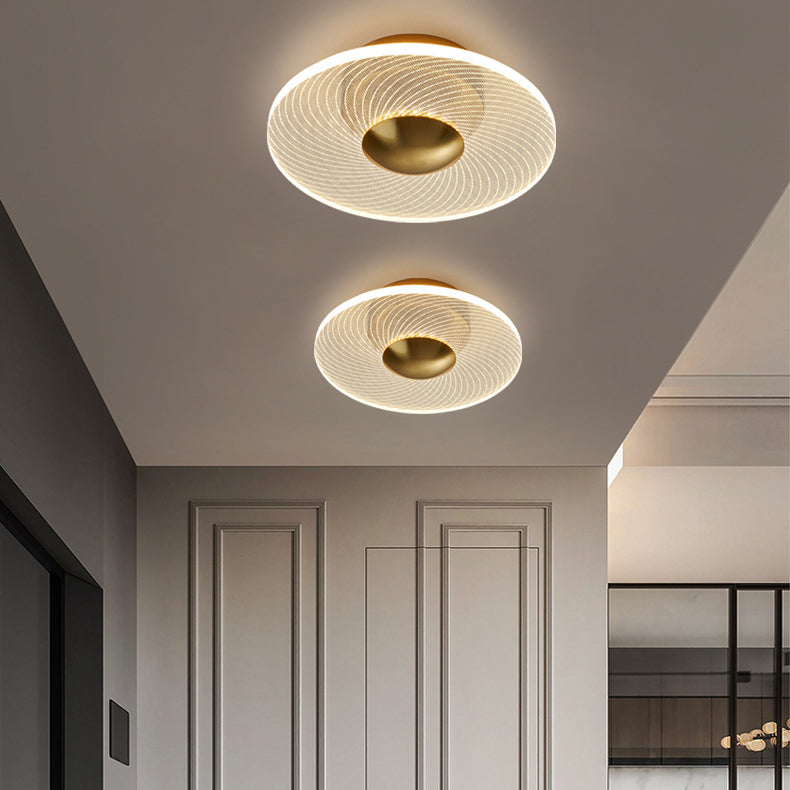 Lustre semi-encastré LED en acrylique à motif géométrique circulaire vertical de luxe contemporain pour salon 