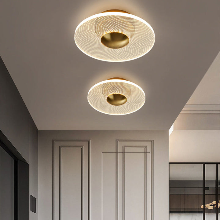 Lustre semi-encastré LED en acrylique à motif géométrique circulaire vertical de luxe contemporain pour salon 