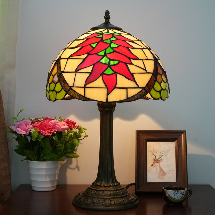 Lámpara de Mesa de 1 Luz con Pantalla Redonda de Vidrio Tiffany Tradicional Estilo Capsicum para Estudio 