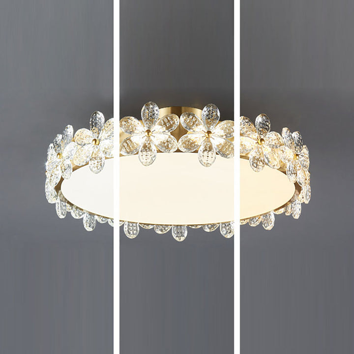 Luz de techo semi-empotrada contemporánea creativa cilíndrica de flor de cerezo de cobre con cristal LED para sala de estar 