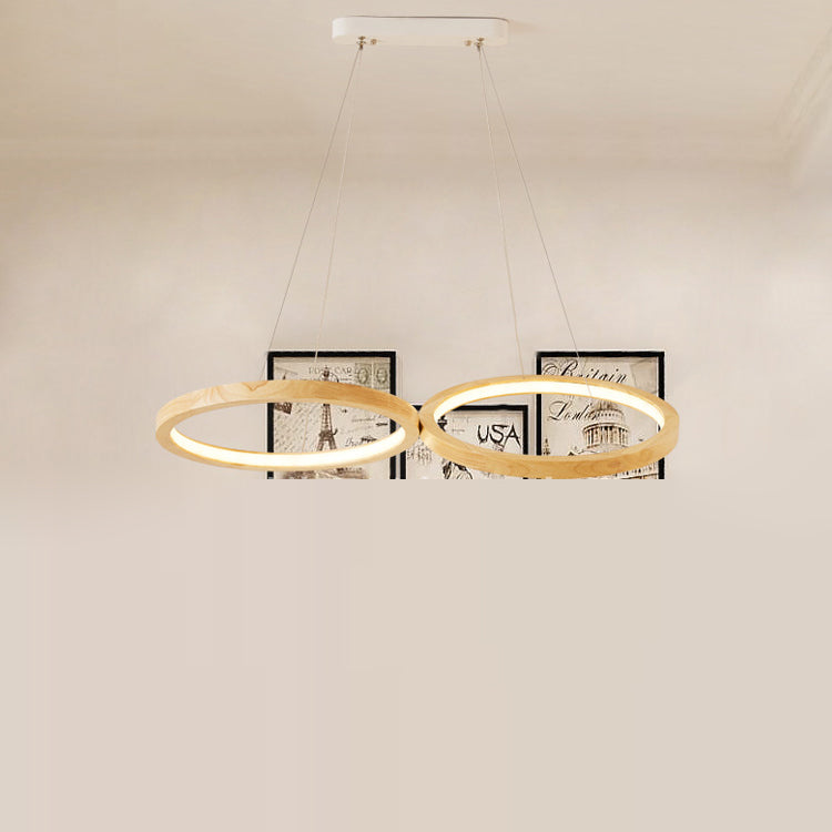 Zeitgenössische skandinavische runde LED-Inselleuchte aus Eisen-Eiche für Esszimmer 