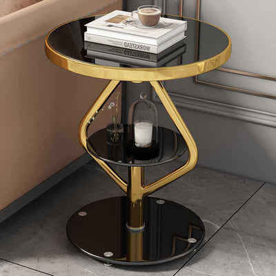 Zeitgenössischer nordischer runder Lutscher-Glas-Edelstahl-Beistelltisch 2-stufig für das Wohnzimmer 