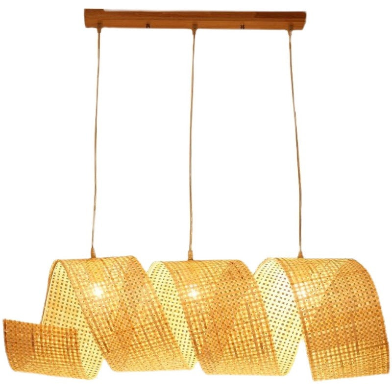 Traditioneller japanischer Kronleuchter in Form eines Bambuswebbands mit 2/3 Lichtern für das Esszimmer 