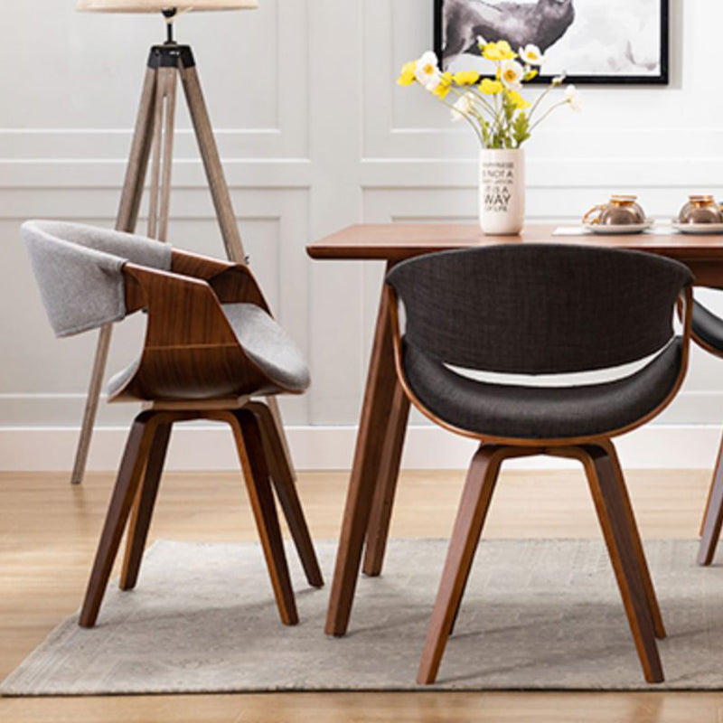Silla de comedor contemporánea de lujo Arc, de madera contrachapada tapizada en algodón, lino y piel sintética, con respaldo y reposabrazos, para comedor 