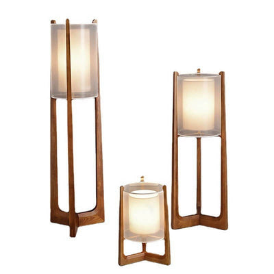 Japanese Minimalist Solid Wood Fabric Column 1-Light Standing Floor Lamp
