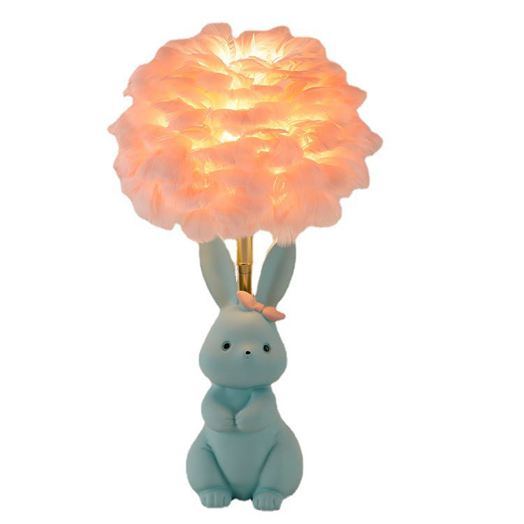 Lampe de table à 1 lumière en verre avec orbe en métal et plumes de lapin Art Déco moderne pour chambre à coucher 