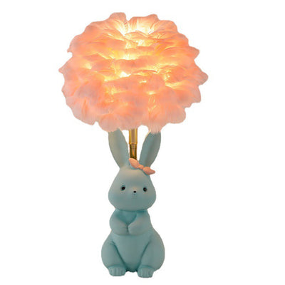 Modern Art Deco Rabbit Feather Orb Metal Goose Feather Glass 1-Light Table Lamp For Bedroom