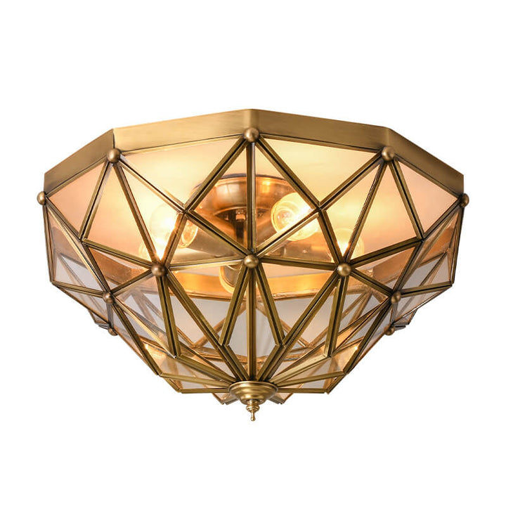 Traditionelle europäische halbrunde geometrische Deckenleuchte aus Kupferglas mit 5 Lichtern 
