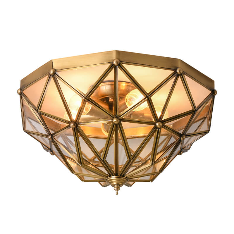 Traditionelle europäische halbrunde geometrische Deckenleuchte aus Kupferglas mit 5 Lichtern 