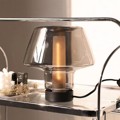 Moderne minimalistische runde Tischlampe aus Glas und Metall mit 1 Licht für Schlafzimmer 