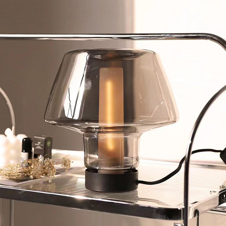 Moderne minimalistische runde Tischlampe aus Glas und Metall mit 1 Licht für Schlafzimmer 