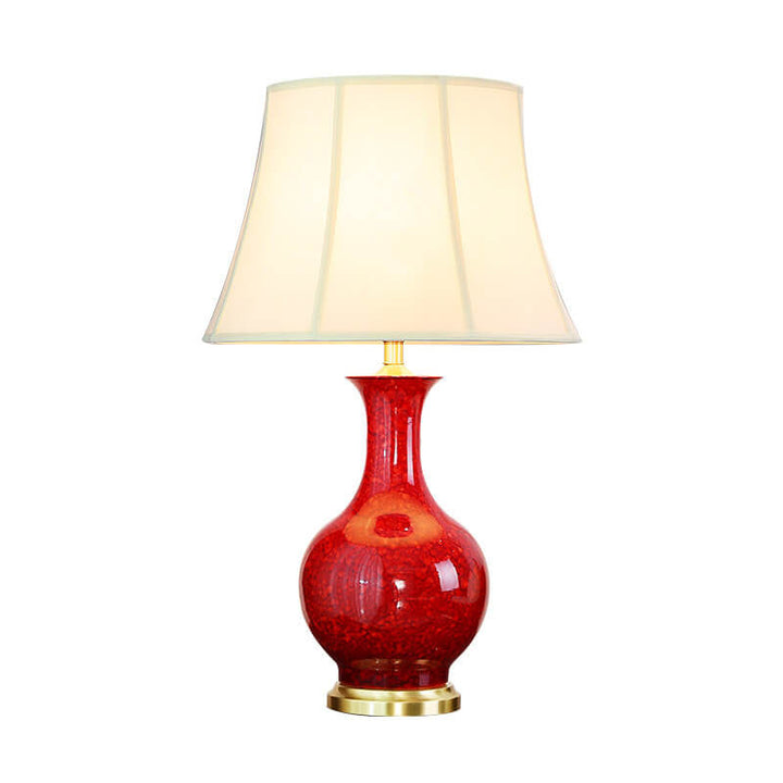 Lampe de table à 1 lumière avec abat-jour en tissu céramique émaillé vintage chinois 