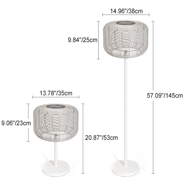 Contemporary Retro Solar Waterproof Weaving Rattan Metal Cylinder LED Landscape Lighting Outdoor Light For Outdoor Patio
