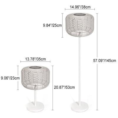 Contemporary Retro Solar Waterproof Weaving Rattan Metal Cylinder LED Landscape Lighting Outdoor Light For Outdoor Patio