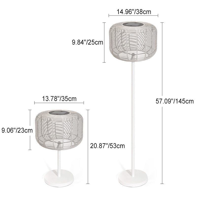 Contemporary Retro Solar Waterproof Weaving Rattan Metal Cylinder LED Landscape Lighting Outdoor Light For Outdoor Patio