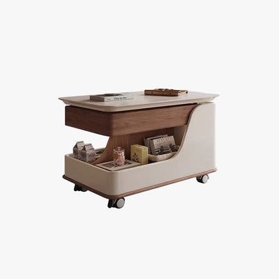 Zeitgenössischer Retro-Rechteckiger Holzplatten-Endtisch mit 4-stufigem Stauraum, beweglich für das Wohnzimmer 