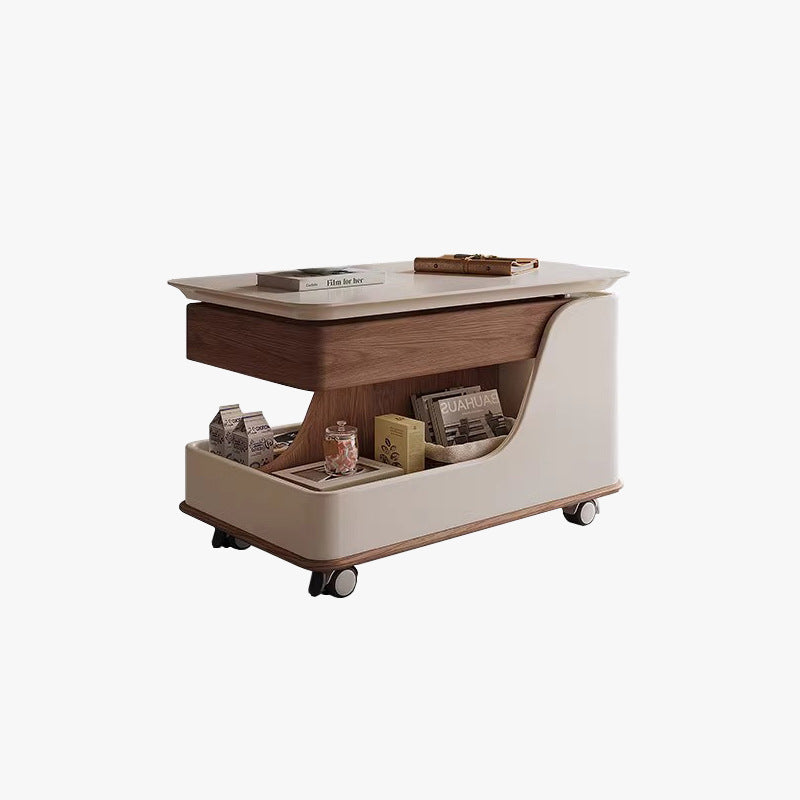 Zeitgenössischer Retro-Rechteckiger Holzplatten-Endtisch mit 4-stufigem Stauraum, beweglich für das Wohnzimmer 