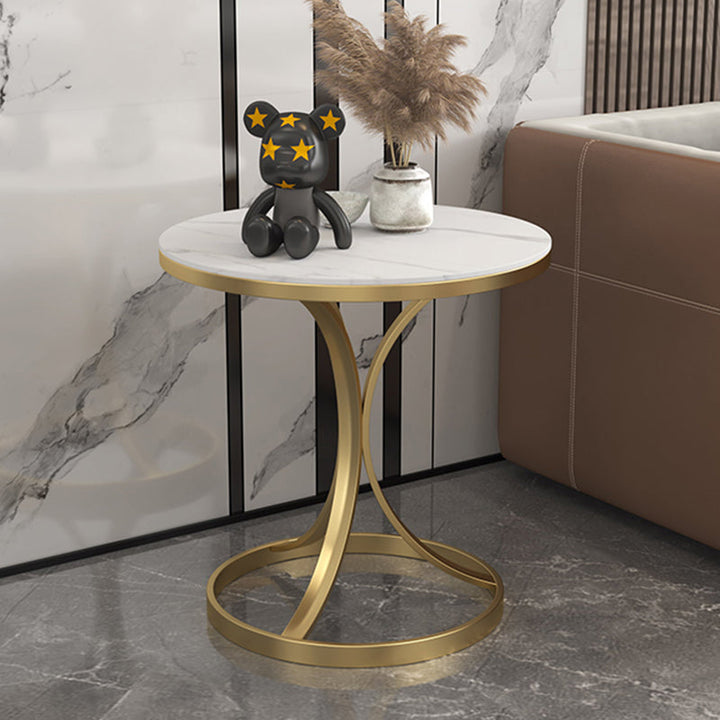 Moderner luxuriöser runder Rock-Slab-Couchtisch aus Kohlenstoffstahl für das Wohnzimmer 