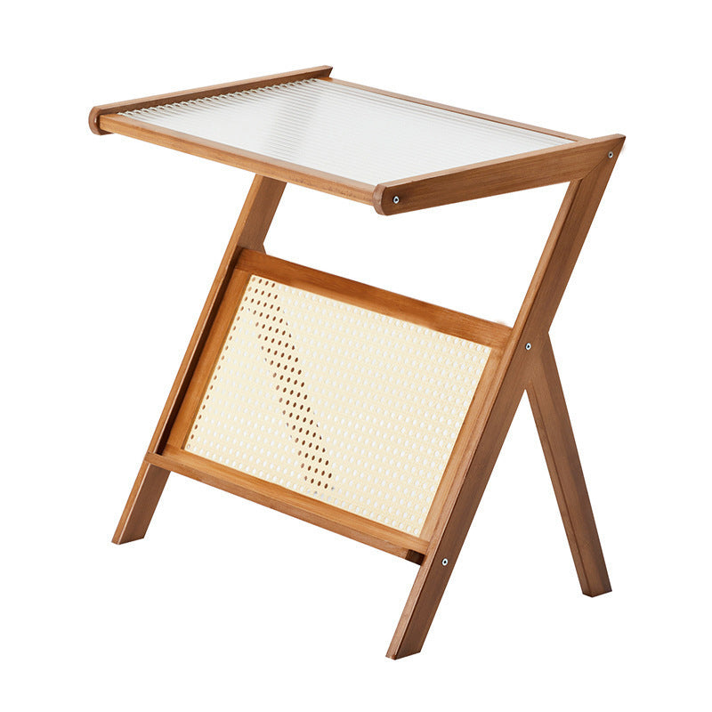 Zeitgenössischer Einfachheit Z-förmiger Glas-Bambus-Beistelltisch für das Wohnzimmer 