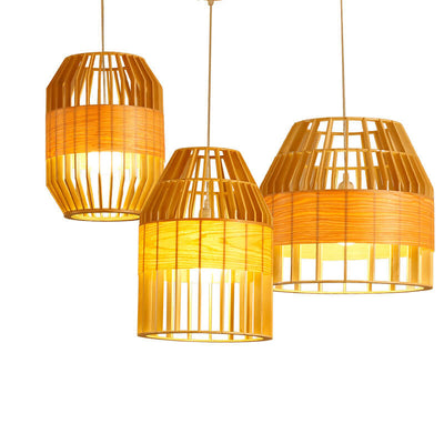 Modern Minimalist Wooden Birdcage Design 1- Light Pendant Light