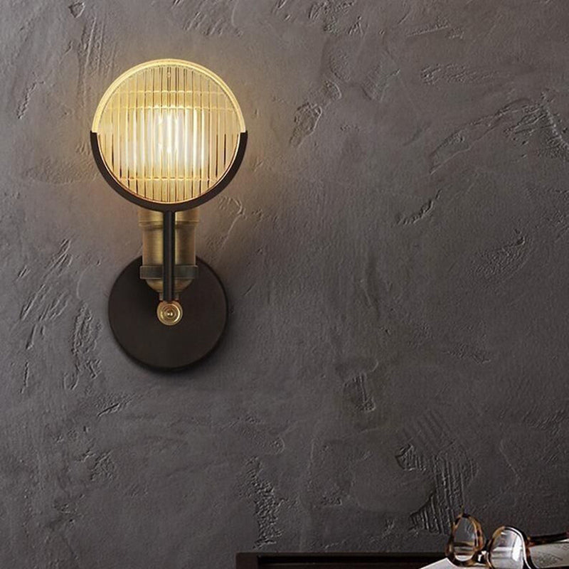 Zeitgenössische Vintage Runde Stück Eisen Glas 1-Licht Wand Leuchte Lampe für Schlafzimmer 